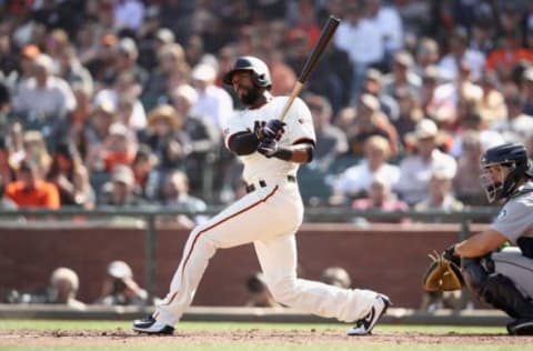 SAN FRANCISCO, CA – APRIL 03: Austin Jackson #16 of the San Francisco Giants bats against the Seattle Mariners at AT&T Park on April 3, 2018 in San Francisco, California. (Photo by Ezra Shaw/Getty Images)