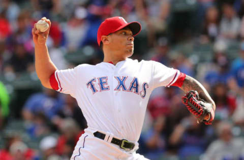 ARLINGTON, TX – APRIL 22: Keone Kela #50 of the Texas Rangers pitches in the ninth inning of a baseball game against the Seattle Mariners at Globe Life Park in Arlington on April 22, 2018 in Arlington, Texas. (Photo by Richard Rodriguez/Getty Images)