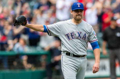 CLEVELAND, OH – MAY 2: Starting pitcher Matt Moore #55 of the Texas Rangers reacts after giving up a home run during the second inning to Jason Kipnis #22 of the Cleveland Indians at Progressive Field on May 2, 2018 in Cleveland, Ohio. The Indians defeated the Rangers 12-4. (Photo by Jason Miller/Getty Images)