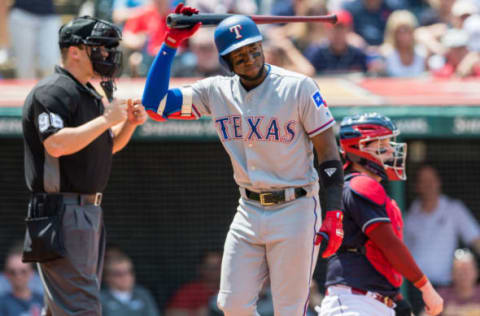 CLEVELAND, OH – MAY 2: Jurickson Profar #19 of the Texas Rangers reacts after striking out during the third inning against the Cleveland Indians at Progressive Field on May 2, 2018 in Cleveland, Ohio. (Photo by Jason Miller/Getty Images)