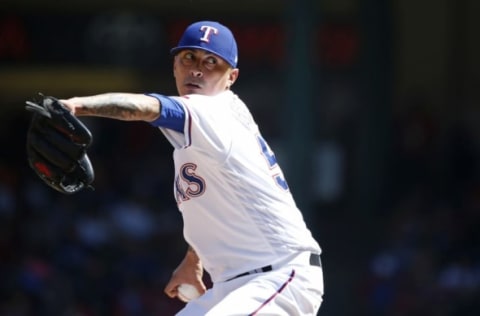 ARLINGTON, TX – MAY 6: Jesse Chavez #53 of the Texas Rangers delivers against the Boston Red Sox during the seventh inning at Globe Life Park in Arlington on May 6, 2018 in Arlington, Texas. The Red Sox won 6-1. (Photo by Ron Jenkins/Getty Images)