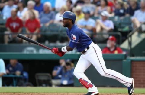 ARLINGTON, TX – MAY 22: Jurickson Profar #19 of the Texas Rangers hits a three-run homerun against the New York Yankees in the first inning at Globe Life Park in Arlington on May 22, 2018 in Arlington, Texas. (Photo by Ronald Martinez/Getty Images)