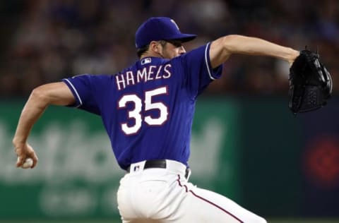 ARLINGTON, TX – MAY 22: Cole Hamels #35 of the Texas Rangers throws against the New York Yankees at Globe Life Park in Arlington on May 22, 2018 in Arlington, Texas. (Photo by Ronald Martinez/Getty Images)