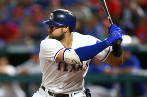 ARLINGTON, TX – MAY 04: Joey Gallo #13 of the Texas Rangers hits in the seventh inning against the Boston Red Sox at Globe Life Park in Arlington on May 4, 2018 in Arlington, Texas. (Photo by Rick Yeatts/Getty Images) *** local caption *** Joey Gallo