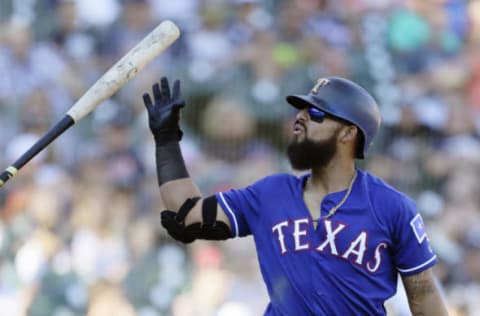 DETROIT, MI – JULY 7: Rougned Odor #12 of the Texas Rangers reacts after being called out on strikes against the Detroit Tigers during the eighth inning at Comerica Park on July 7, 2018 in Detroit, Michigan. The Tigers defeated the Rangers 7-2. (Photo by Duane Burleson/Getty Images)