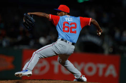 SAN FRANCISCO, CA – AUGUST 24: Jose Leclerc #62 of the Texas Rangers pitches against the San Francisco Giants during the tenth inning at AT&T Park on August 24, 2018 in San Francisco, California. The Texas Rangers defeated the San Francisco Giants 7-6 in 10 innings. (Photo by Jason O. Watson/Getty Images)