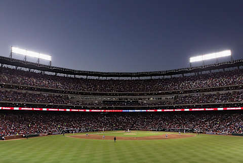 ARLINGTON, TX – OCTOBER 30: General view of action between the San Francisco Giants and the Texas Rangers during Game Three of the 2010 MLB World Series at Rangers Ballpark on October 30, 2010 in Arlington, Texas. The Rangers defeated the Giants 4-2. (Photo by Christian Petersen/Getty Images)