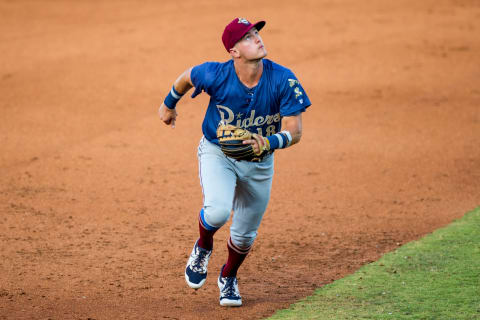 AMARILLO, TEXAS – JULY 24: Infielder Josh Jung #18 of the Frisco RoughRiders defends during the game against the Amarillo Sod Poodles at HODGETOWN Stadium on July 24, 2021 in Amarillo, Texas. (Photo by John E. Moore III/Getty Images)