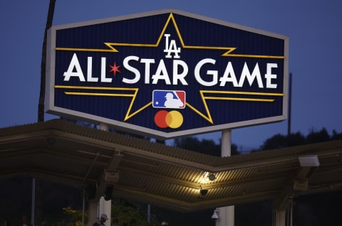 LOS ANGELES, CALIFORNIA – JUNE 03: A sign for the MLB All-Star game at Dodger Stadium on June 03, 2022 in Los Angeles, California. (Photo by Ronald Martinez/Getty Images)