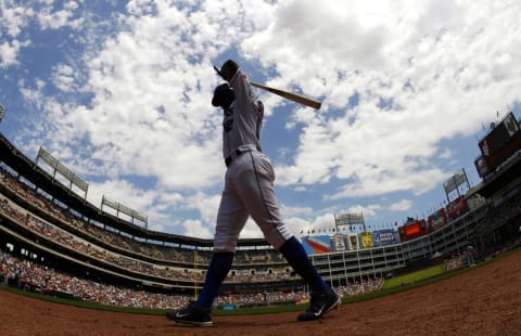 ARLINGTON, TX – JUNE 13: Second baseman Alfonso Soriano #12 of the Texas Rangers prepares to bat against the St. Louis Cardinals on June 13, 2004 at Ameriquest Field in Arlington in Arlington, Texas. (Photo by Ronald Martinez/Getty Images)