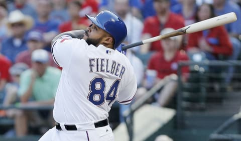 ARLINGTON, TX – MAY 14: Prince Fielder #84 of the Texas Rangers fouls out in the first inning of a baseball game against the Toronto Blue Jays at Globe Life Park in Arlington on May 14, 2016 in Arlington, Texas. Texas won 6-5. (Photo by Brandon Wade/Getty Images)*** Local Caption *** Prince Fielder