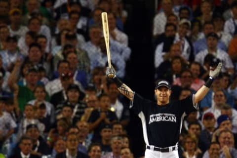 NEW YORK – JULY 14: Josh Hamilton of the Texas Rangers celebrates during the 2008 MLB All-Star State Farm Home Run Derby at Yankee Stadium on July 14, 2008 in the Bronx borough of New York City. (Photo by Chris McGrath/Getty Images)