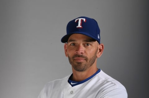 SURPRISE, AZ – FEBRUARY 20: Manager Chris Woodward #8 of the Texas Rangers poses for a portrait on photo day at Surprise Stadium on February 20, 2019 in Surprise, Arizona. (Photo by Norm Hall/Getty Images)