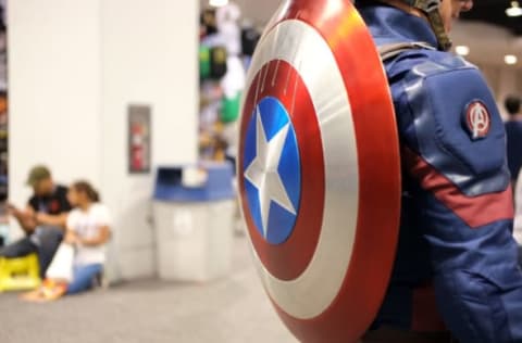 ANAHEIM, CA – MARCH 23: View of a Captain America cosplayer’s shield during WonderCon 2018 at Anaheim Convention Center on March 23, 2018 in Anaheim, California. (Photo by Angela Papuga/Getty Images)