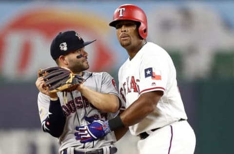 ARLINGTON, TX – JULY 03: Adrian Beltre #29 of the Texas Rangers runs into Jose Altuve #27 of the Houston Astros at Globe Life Park in Arlington on July 3, 2018 in Arlington, Texas. (Photo by Ronald Martinez/Getty Images)