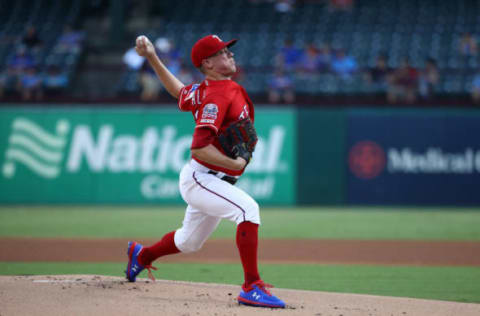 ARLINGTON, TEXAS – AUGUST 19: Kolby Allard #39 of the Texas Rangers throws against the Los Angeles Angels in the first inning at Globe Life Park in Arlington on August 19, 2019 in Arlington, Texas. (Photo by Ronald Martinez/Getty Images)