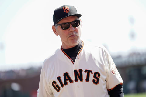 Sep 28, 2019; San Francisco, CA, USA; San Francisco Giants manager Bruce Bochy (15) before the game against the Los Angeles Dodgers at Oracle Park. Mandatory Credit: Stan Szeto-USA TODAY Sports