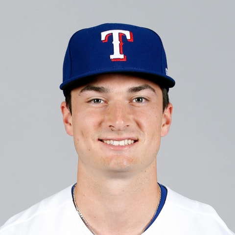 Mar 1, 2021; Surprise, AZ, USA; Texas Rangers Justin Foscue #94 poses during media day at Surprise Stadium. Mandatory Credit: MLB photos via USA TODAY Sports