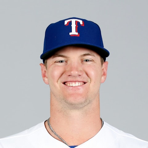 Mar 1, 2021; Surprise, AZ, USA; Texas Rangers Josh Jung #70 poses during media day at Surprise Stadium. Mandatory Credit: MLB photos via USA TODAY Sports