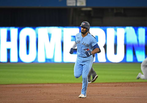 Sep 29, 2021; Toronto, Ontario, CAN; Toronto Blue Jays second baseman Marcus Semien (10) rounds the bases after hitting a two-run home run against New York Yankees in the first inning at Rogers Centre. Mandatory Credit: Dan Hamilton-USA TODAY Sports