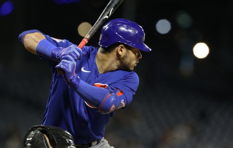 Sep 30, 2021; Pittsburgh, Pennsylvania, USA; Chicago Cubs catcher Willson Contreras (40) at bat against the Pittsburgh Pirates during the seventh inning at PNC Park. Mandatory Credit: Charles LeClaire-USA TODAY Sports