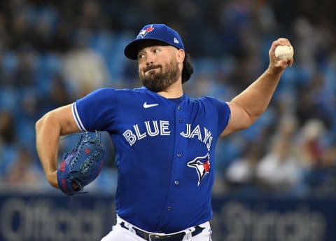 Sep 30, 2021; Toronto, Ontario, CAN; Toronto Blue Jays starting pitcher Robbie Ray (38) delivers a pitch against New York Yankees in the first inning at Rogers Centre. Mandatory Credit: Dan Hamilton-USA TODAY Sports