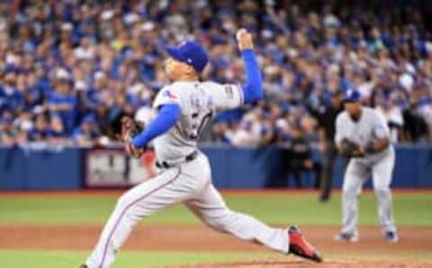 Oct 9, 2016; Toronto, Ontario, CAN; Texas Rangers relief pitcher Keone Kela throws a pitch against the Toronto Blue Jays in the 6th inning during game three of the 2016 ALDS playoff baseball series at Rogers Centre. Mandatory Credit: Nick Turchiaro-USA TODAY Sports