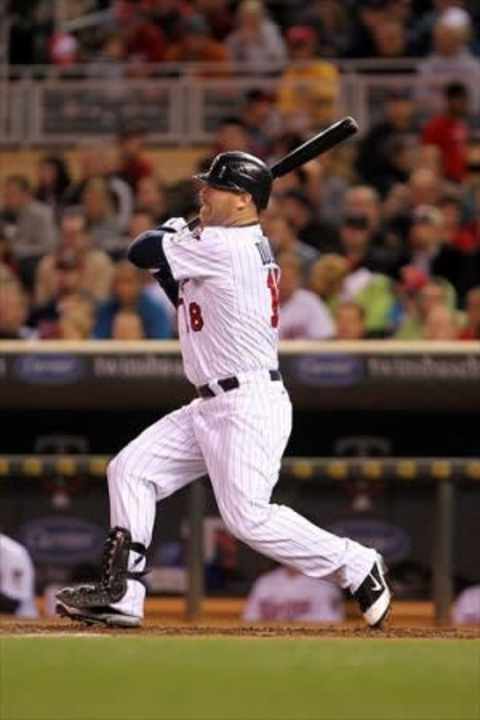 September 25, 2012; Minneapolis, MN, USA; Minnesota Twins designated hitter Ryan Doumit (18) during the game against the New York Yankees at Target Field. The Twins deafeated the Yankees 5-4. Mandatory Credit: Brace Hemmelgarn-USA TODAY Sports