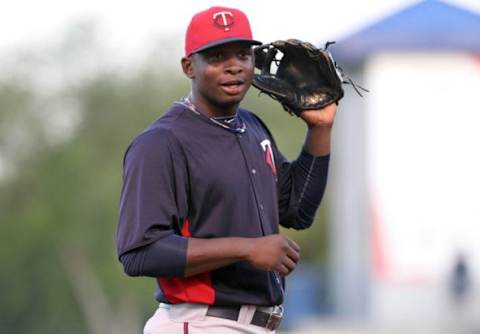 March 21, 2013; Tampa, FL, USA; Minnesota Twins infielder Miguel Sano (97) on third base during the second inning against the New York Yankees at George M. Steinbrenner Field. Mandatory Credit: Kim Klement-USA TODAY Sports