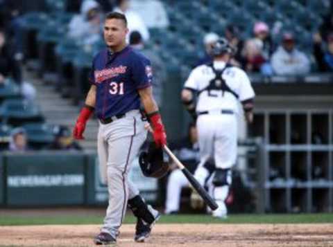 Sep 13, 2014; Chicago, IL, USA; It is still unclear what the Minnesota Twins offseason plans are for right fielder Oswaldo Arcia (31). Mandatory Credit: Jerry Lai-USA TODAY Sports