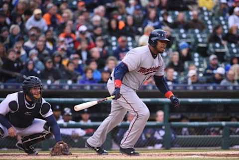 May 12, 2015; Detroit, MI, USA; Minnesota Twins designated hitter Kennys Vargas (19) bats during the game against the Detroit Tigers at Comerica Park. Mandatory Credit: Tim Fuller-USA TODAY Sports