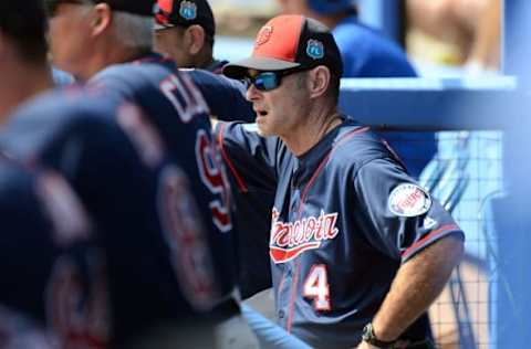 Mar 8, 2016; Dunedin, FL, USA; Minnesota Twins manager Paul Molitor (4) watches his team bat in the first inning of the spring training game against the Toronto Blue Jays at Florida Auto Exchange Park. Mandatory Credit: Jonathan Dyer-USA TODAY Sports