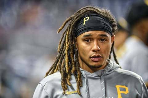 MIAMI, FL – JUNE 14: Chris Archer #24 of the Pittsburgh Pirates in the dugout during the game between the Miami Marlins and the Pittsburgh Pirates at Marlins Park on June 14, 2019 in Miami, Florida. (Photo by Mark Brown/Getty Images)