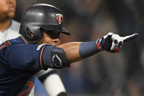 MINNEAPOLIS, MN – AUGUST 10: Luis Arraez #2 of the Minnesota Twins celebrates an RBI triple against the Cleveland Indians during the fourth inning of the game on August 10, 2019 at Target Field in Minneapolis, Minnesota. (Photo by Hannah Foslien/Getty Images)