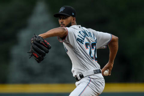 DENVER, CO – AUGUST 16: Sandy Alcantara #22 of the Miami Marlins pitches against the Colorado Rockies in the first inning of a game at Coors Field on August 16, 2019 in Denver, Colorado. (Photo by Dustin Bradford/Getty Images)