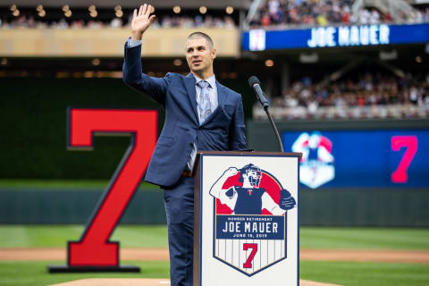 Former Minnesota Twins player Joe Mauer (Photo by Brace Hemmelgarn/Minnesota Twins/Getty Images)