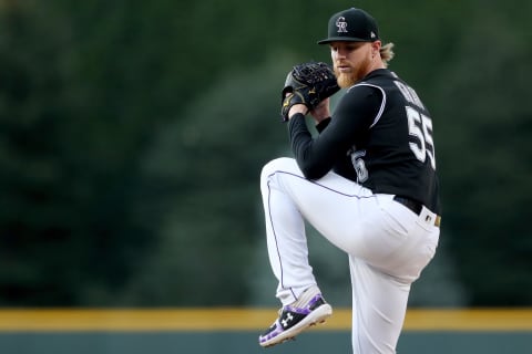 DENVER, COLORADO – JULY 29: Starting pitcher Jon Gray #55 of the Colorado Rockies throws in the first inning against the Los Angeles Dodgers at Coors Field on July 29, 2019 in Denver, Colorado. (Photo by Matthew Stockman/Getty Images)