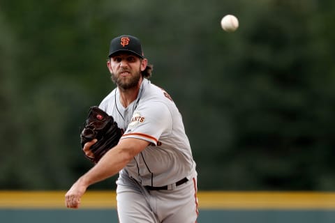 DENVER, COLORADO – AUGUST 03: Starting pitcher Madison Bumgarner #40 of the San Francisco Giants throws in the first inning against the Colorado Rockies at Coors Field on August 03, 2019 in Denver, Colorado. (Photo by Matthew Stockman/Getty Images)