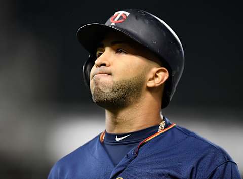 MINNEAPOLIS, MINNESOTA – SEPTEMBER 11: Eddie Rosario #20 of the Minnesota Twins reacts to flying out against the Washington Nationals during the eighth inning of the interleague game at Target Field on September 11, 2019 in Minneapolis, Minnesota. The Nationals defeated the Twins 6-2. (Photo by Hannah Foslien/Getty Images)