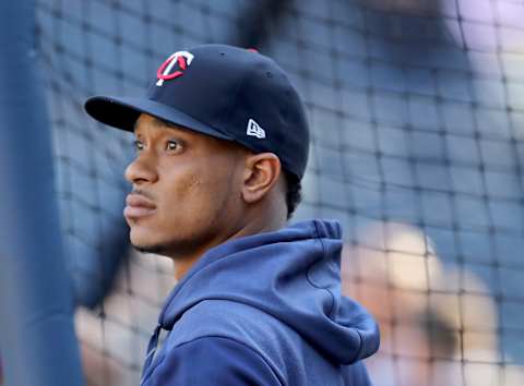 NEW YORK, NEW YORK – OCTOBER 05: Jorge Polanco #11 of the Minnesota Twins looks on during batting practice before game two of the American League Divisional Series at Yankee Stadium on October 05, 2019 in the Bronx borough of New York City. (Photo by Elsa/Getty Images)