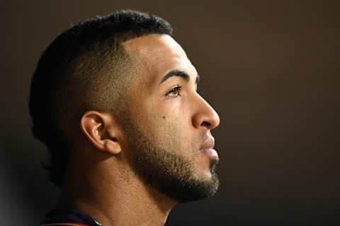 MINNEAPOLIS, MINNESOTA – OCTOBER 07: Eddie Rosario #20 of the Minnesota Twins sits in the dugout in the ninth inning in game three of the American League Division Series against the New York Yankees at Target Field on October 07, 2019 in Minneapolis, Minnesota. (Photo by Hannah Foslien/Getty Images)