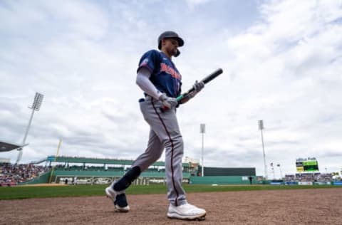 Royce Lewis of the Minnesota Twins looks on during a spring training game between the Minnesota Twins and Boston Red Sox (Photo by Brace Hemmelgarn/Minnesota Twins/Getty Images)