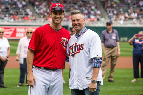 Former Minnesota Twins Michael Cuddyer and Joe Mauer (Photo by Brace Hemmelgarn/Minnesota Twins/Getty Images)