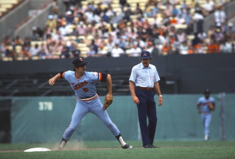 Roy Smalley of the Minnesota Twins looks to throw to first base. (Photo by Focus on Sport/Getty Images)