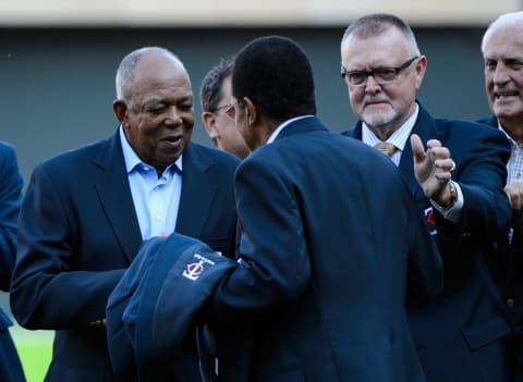 Former Twins Tony Oliva, Rod Carew, and Bert Blyleven (Photo by Hannah Foslien/Getty Images)