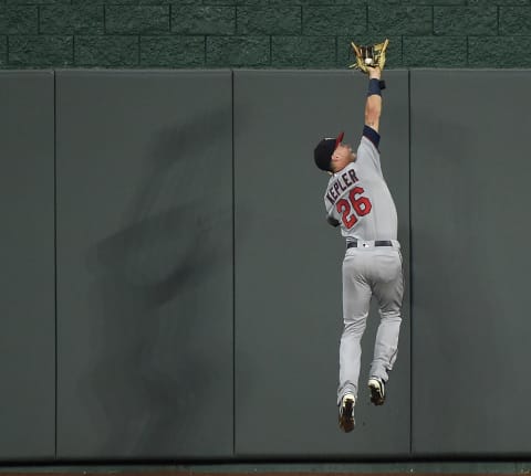 KANSAS CITY, MO – JULY 20: Max Kepler #26 of the Minnesota Twins catches a ball hit by Rosell Herrera #7 of the Kansas City Royals in the fourth inning at Kauffman Stadium on July 20, 2018 in Kansas City, Missouri. (Photo by Ed Zurga/Getty Images)