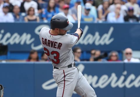 TORONTO, ON – JULY 25: Mitch Garver #23 of the Minnesota Twins hits an RBI single in the second inning during MLB game action against the Toronto Blue Jays at Rogers Centre on July 25, 2018 in Toronto, Canada. (Photo by Tom Szczerbowski/Getty Images)