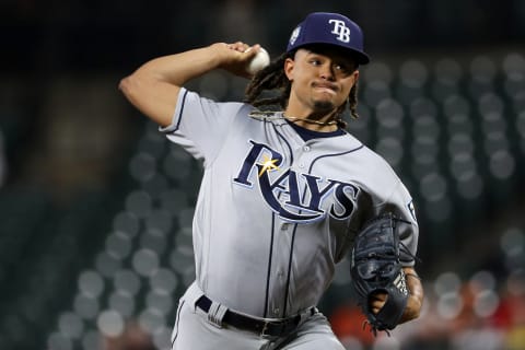 BALTIMORE, MD – JULY 27: Starting pitcher Chris Archer #22 of the Tampa Bay Rays works the first inning against the Baltimore Orioles at Oriole Park at Camden Yards on July 27, 2018 in Baltimore, Maryland. (Photo by Patrick Smith/Getty Images)