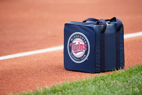 BOSTON, MA – JULY 28: A Minnesota Twins ballbag on the field before the game against the Boston Red Sox at Fenway Park on July 28, 2018 in Boston, Massachusetts. (Photo by Omar Rawlings/Getty Images)