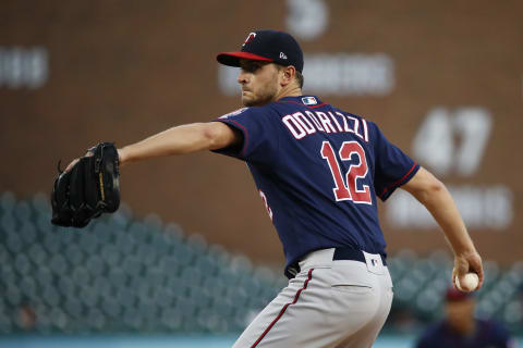 DETROIT, MI – September 18: Jake Odorizzi #12 of the Minnesota Twins throws a first inning pitch while playing the Detroit Tigers at Comerica Park on September 18, 2018 in Detroit, Michigan. (Photo by Gregory Shamus/Getty Images)